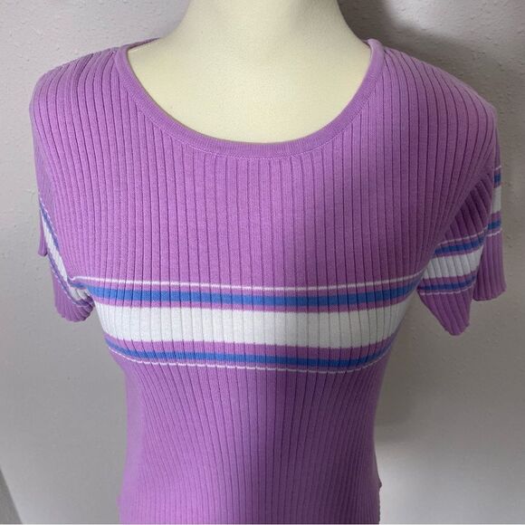 Great Northwest Clothing Company Y2K Ribbed Purple Striped Sweater Tee Size M - Picture 10 of 15